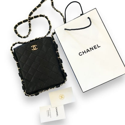 Large Quilted Black Card Holder On Chain | VIP/GWP