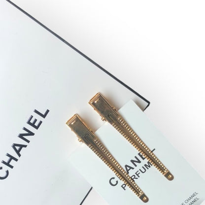 2Pc Gold Rhinestone CC Long Oval Hair Clips | Beaute