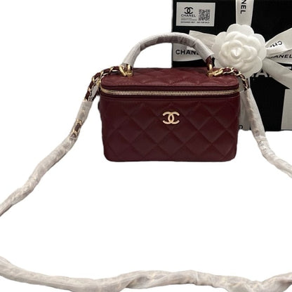 Deep Red Quilted Vanity Case & Chain With Box | VIP/GWP