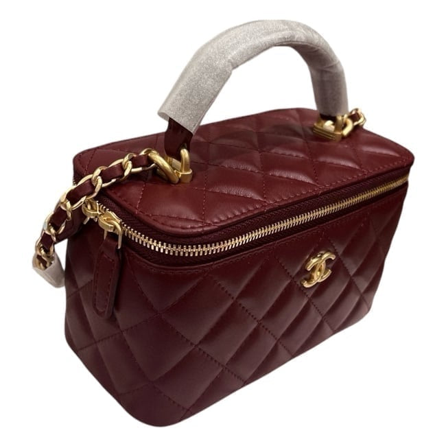 Deep Red Quilted Vanity Case & Chain With Box | VIP/GWP