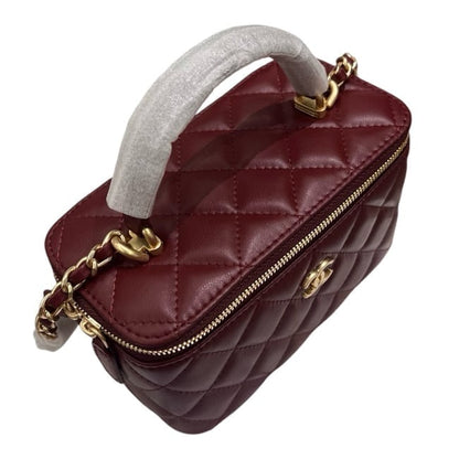 Deep Red Quilted Vanity Case & Chain With Box | VIP/GWP