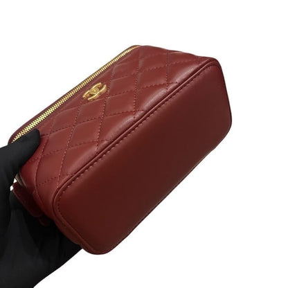 Deep Red Quilted Vanity Case & Chain With Box | VIP/GWP