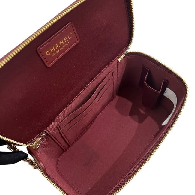 Deep Red Quilted Vanity Case & Chain With Box | VIP/GWP