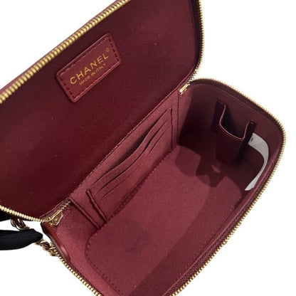 Deep Red Quilted Vanity Case & Chain With Box | VIP/GWP