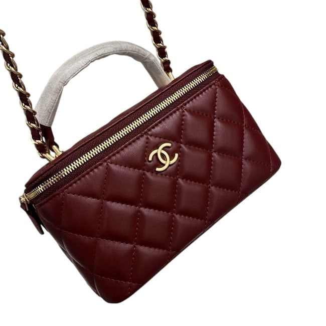 Deep Red Quilted Vanity Case & Chain With Box | VIP/GWP