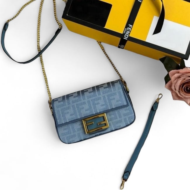 Blue & Gold Sig Print Baguette Bag w/ Box | VIP/GWP