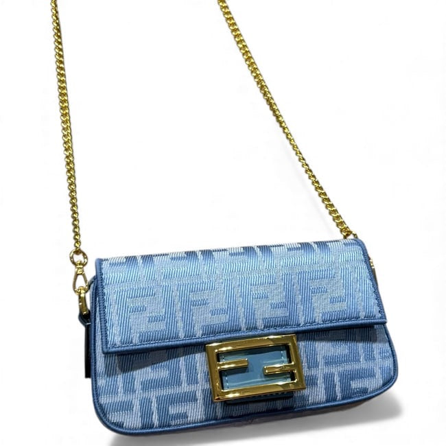 Blue & Gold Sig Print Baguette Bag w/ Box | VIP/GWP