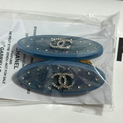 2Pc Blue White Rhinestone CC Logo Hair Clips | Beaute