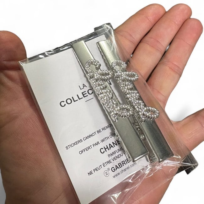 2Pc Large Silver Rhinestone Logo Long Rectangle Hair Clips | Beaute