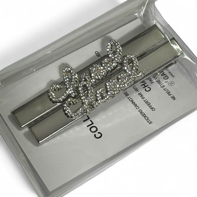 2Pc Large Silver Rhinestone Logo Long Rectangle Hair Clips | Beaute