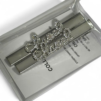 2Pc Large Silver Rhinestone Logo Long Rectangle Hair Clips | Beaute