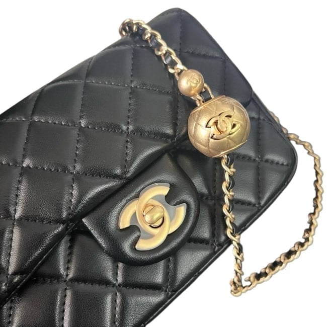 Quilted Black Mini Flap Bag With Gold Ball | VIP/GWP