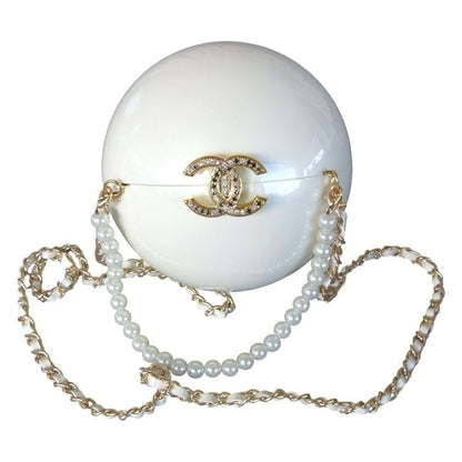 Collectors Pc. White Ball Clutch Rhinestone Detailed | VIP/GWP