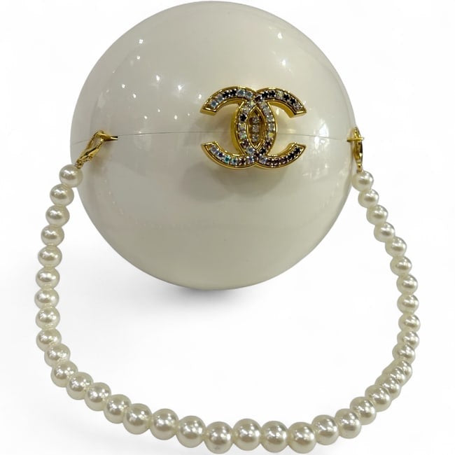 Collectors Pc. White Ball Clutch Rhinestone Detailed | VIP/GWP