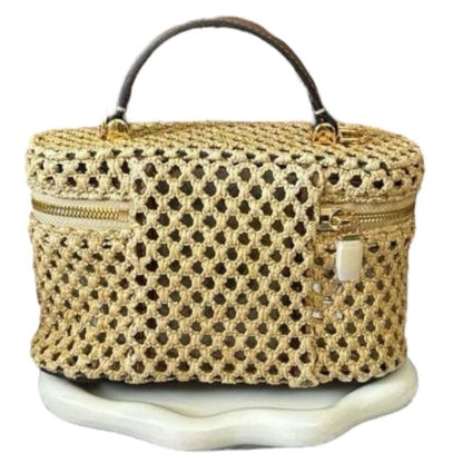 Woven Gold Long Vanity Case, Lock Key, w/ Box Bag | VIP/GWP