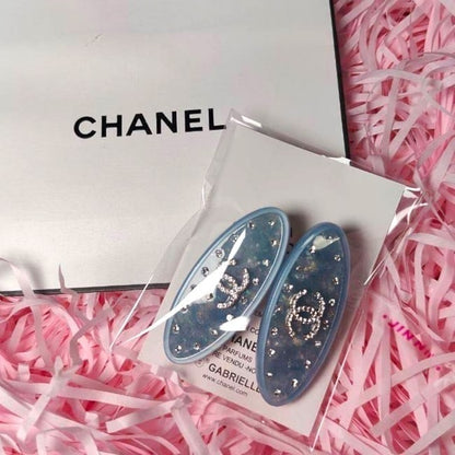 2Pc Blue White Rhinestone CC Logo Hair Clips | Beaute