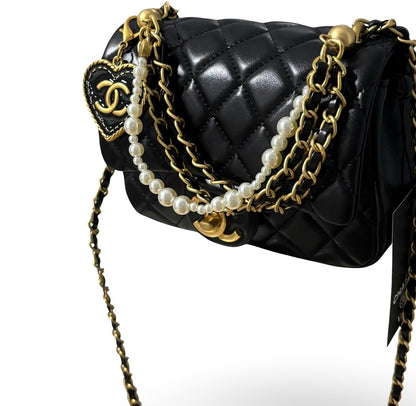 Quilted Mini Maxi Bag w Charm Pearl Detail | VIP/GWP