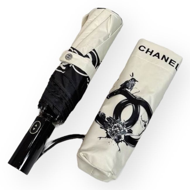 Black White CC Logo Floral Print Umbrella | VIP/GWP