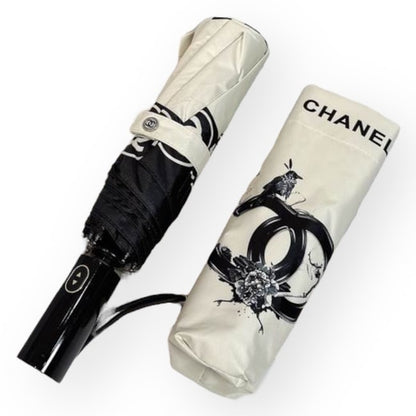 Black White CC Logo Floral Print Umbrella | VIP/GWP