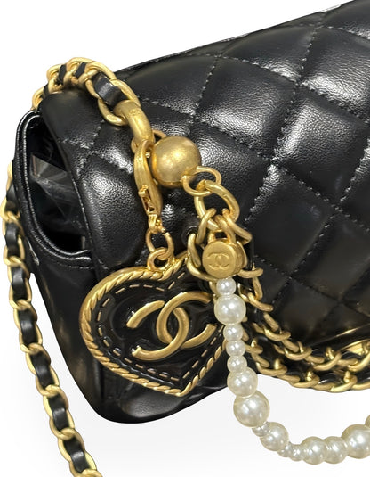 Quilted Mini Maxi Bag w Charm Pearl Detail | VIP/GWP