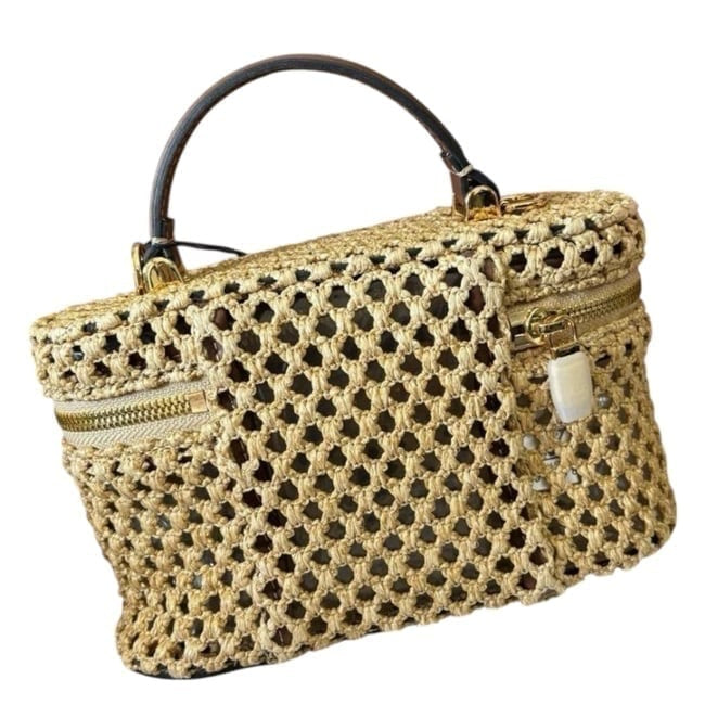 Woven Gold Long Vanity Case, Lock Key, w/ Box Bag | VIP/GWP